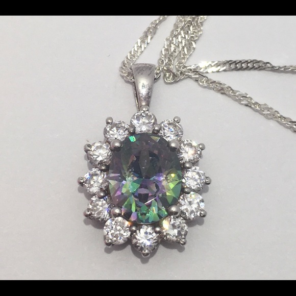 Mystical Rainbow Crystal Solid 925 Stamped Sterling Silver Pendant Necklace - Picture 12 of 13